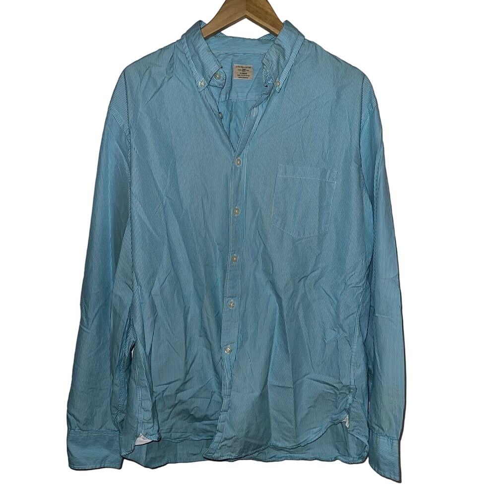 J. Crew Preppy Men XL Light Weight Long Sleeve Blue Button Polo Summer Wedding